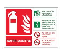 V Safety Water + Additive Fire Extinguisher - Landscape 150 x 100 mm - 3mm Brushed Aluminium Composite Safety Sign
