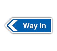 V Safety Way In Arrow Left - Shaped Sign 300 x 100 mm - 3mm Brushed Aluminium Composite