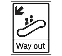 V Safety Way Out Arrow Down Left 200 x 300 mm - Glow In The Dark 1mm Rigid Plastic Safety Sign