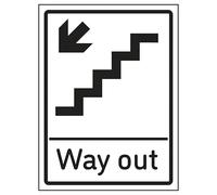 V Safety Way Out Arrow Down Stairs Left 150 x 200 mm - Glow In The Dark Self Adhesive Vinyl Safety Sign