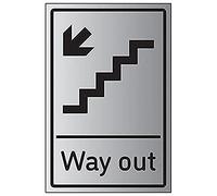 V Safety Way Out Arrow Down Stairs Left - 200mm x 300mm - 3mm Brushed Aluminium Composite