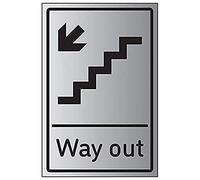 V Safety Way Out Arrow Down Stairs Left - 200mm x 300mm - Self Adhesive Aluminium Effect