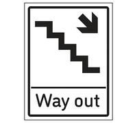 V Safety Way Out Arrow Down Stairs Right 200 x 300 mm - Glow In The Dark Self Adhesive Vinyl Safety Sign
