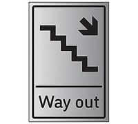 V Safety Way Out Arrow Down Stairs Right - 200mm x 300mm - 1.6mm Aluminium Effect Rigid Plastic