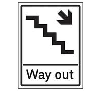 V Safety Way Out Arrow Down Stairs Right - 200mm x 300mm - 1mm Rigid Plastic