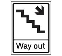 V Safety Way Out Arrow Down Stairs Right - 200mm x 300mm - 3mm Aluminium Composite