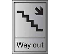 V Safety Way Out Arrow Down Stairs Right - 200mm x 300mm - Self Adhesive Aluminium Effect
