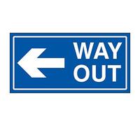 V Safety Way Out Arrow Left Blue 300 x 150 mm - Self Adhesive Vinyl Safety Sign