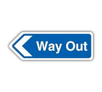 V Safety Way Out Arrow Left - Shaped Sign 300 x 100 mm - Self Adhesive Vinyl