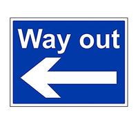 V Safety Way Out, Arrow Left Sign - 400mm x 300mm - 1mm Rigid Plastic