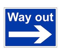V Safety Way Out - Arrow Right - Large Landscape 400 x 300 mm - 2mm Rigid Plastic Safety Sign