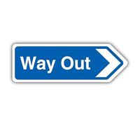 V Safety Way Out Arrow Right - Shaped Sign 300 x 100 mm - 1mm Rigid Plastic