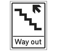 V Safety Way Out Arrow Up Stairs Left 200 x 300 mm - Glow In The Dark Self Adhesive Vinyl Safety Sign