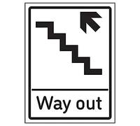 V Safety Way Out Arrow Up Stairs Left - 200mm x 300mm - 3mm Aluminium Composite