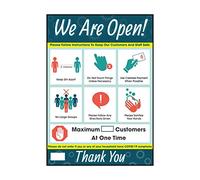 V Safety We Are Open Poster - Max Customers Sign - 297mm x 420mm - Standard Polypropylene