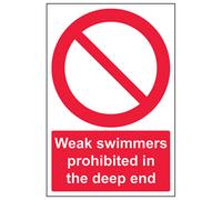 V Safety Weak Swimmers Prohibited Deep End Sign - Adhesive Vinyl 200X300mm (X3)