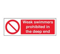 V Safety Weak Swimmers Prohibited Deep End Sign - Adhesive Vinyl 300X100mm (X3)