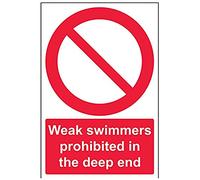 V Safety Weak Swimmers Prohibited In The Deep End Prohibition Sign - 200mm x 300mm - Self Adhesive Vinyl