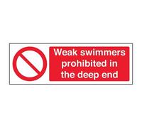 V Safety Weak Swimmers Prohibited In This Deep End Prohibition Sign - 300mm x 100mm - 1mm Rigid Plastic
