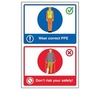 V Safety Wear Correct PPE/Don't Risk Your Safety! Poster 300 x 400 mm - Reinforced Super-Tough Flexi-Plastic Safety Sign