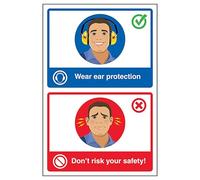 V Safety Wear Ear Protection/Don't Risk Your Safety! Poster 200 x 300 mm - Premium 0.3mm Flexi-Plastic Safety Sign