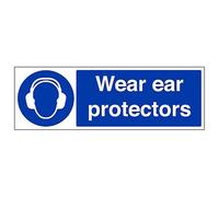 V Safety Wear Ear Protectors - Landscape 300 x 100 mm - 3mm Brushed Aluminium Composite Safety Sign