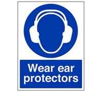 V Safety Wear Ear Protectors Mandatory Ppe Sign - Adhesive Vinyl - 150X200mm (X3)