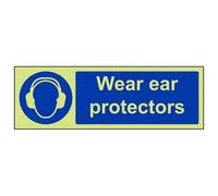 V Safety Wear Ear Protectors Ppe Safety Sign - Glow In The Dark 300X100mm (X3)