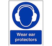 V Safety Wear Ear Protectors PPE Sign - 150mm x 200mm - 1mm Rigid Plastic