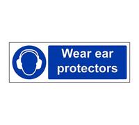V Safety Wear Ear Protectors PPE Sign - 300mm x 100mm - 1mm Rigid Plastic