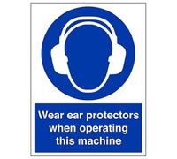 V Safety Wear Ear Protectors When Operating - Portrait 300 x 400 mm - 3mm Brushed Aluminium Composite Safety Sign