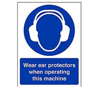 V Safety Wear Ear Protectors When Operating This Machinery PPE Sign - 150mm x 200mm - Self Adhesive Vinyl