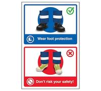 V Safety Wear Foot Protection/Don't Risk Your Safety! 300 x 400 mm - 2mm Super-Tough Rigid Plastic Safety Sign