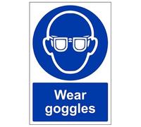 V Safety Wear goggles 450 x 600mm Self Adhesive Vinyl Safety Sign