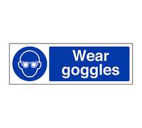 V Safety Wear Goggles Mandatory Ppe Safety Sign - Rigid Plastic 300X100mm (X3)