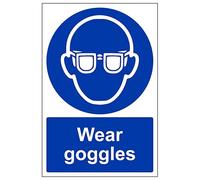 V Safety Wear Goggles - Portrait 200 x 300 mm - Glow In The Dark 1mm Rigid Plastic Safety Sign