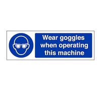 V Safety Wear Goggles When Operating - Landscape 450 x 150 mm - Glow In The Dark 1mm Rigid Plastic Safety Sign