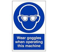 V Safety Wear Goggles When Operating - Portrait 300 x 400 mm - Glow In The Dark Self Adhesive Vinyl Safety Sign