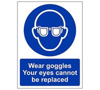 V Safety Wear Goggles Your Eyes Cannot Be Replaced - Portrait 200 x 300 mm - 2mm Super-Tough Rigid Plastic Safety Sign