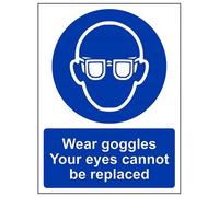 V Safety Wear Goggles Your Eyes Cannot Be Replaced PPE Sign - 150mm x 200mm - Self Adhesive Vinyl
