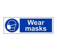 V Safety Wear Masks Mandatory Ppe Safety Sign - Rigid Plastic - 300X100mm (X3)