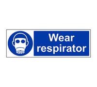 V Safety Wear Respirator Mandatory Ppe Sign - Adhesive Vinyl - 450X150mm (X3)