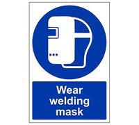 V Safety Wear Welding Mask - Portrait 200 x 300 mm - Glow In The Dark 1mm Rigid Plastic Safety Sign