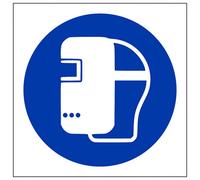 V Safety Welding Mask Logo Mandatory Ppe Sign - Rigid Plastic - 150X150mm (X3)