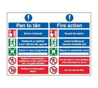 V Safety Welsh/English - 5 Point Fire Action Notice/Do Not Use The Lifts 600 x 450 mm - Self Adhesive Vinyl Safety Sign