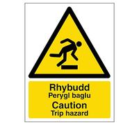 V Safety Welsh/English - Caution Trip Hazard 150 x 200 mm - 2mm 100% Recycled Rigid Plastic Safety Sign