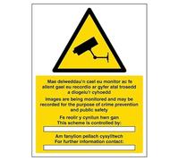 V Safety Welsh/English - CCTV - Images Are Being Monitored 450 x 600 mm - 3mm Aluminium Composite Safety Sign