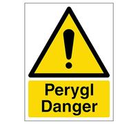 V Safety Welsh/English - Danger 150 x 200mm - 1mm 100% Recycled Rigid Plastic Safety Sign