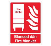 V Safety Welsh/English - Fire Blanket 150 x 200 mm - Glow In The Dark 1mm Rigid Plastic Safety Sign