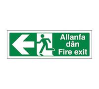 V Safety Welsh/English - Fire Exit Arrow Left 300 x 100 mm - 1mm Rigid Plastic Safety Sign